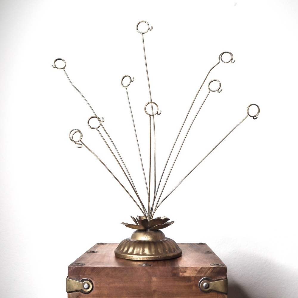 Vintage Scroll Card Photo Holder | Bendable Gold Display Mid Century Home Decor